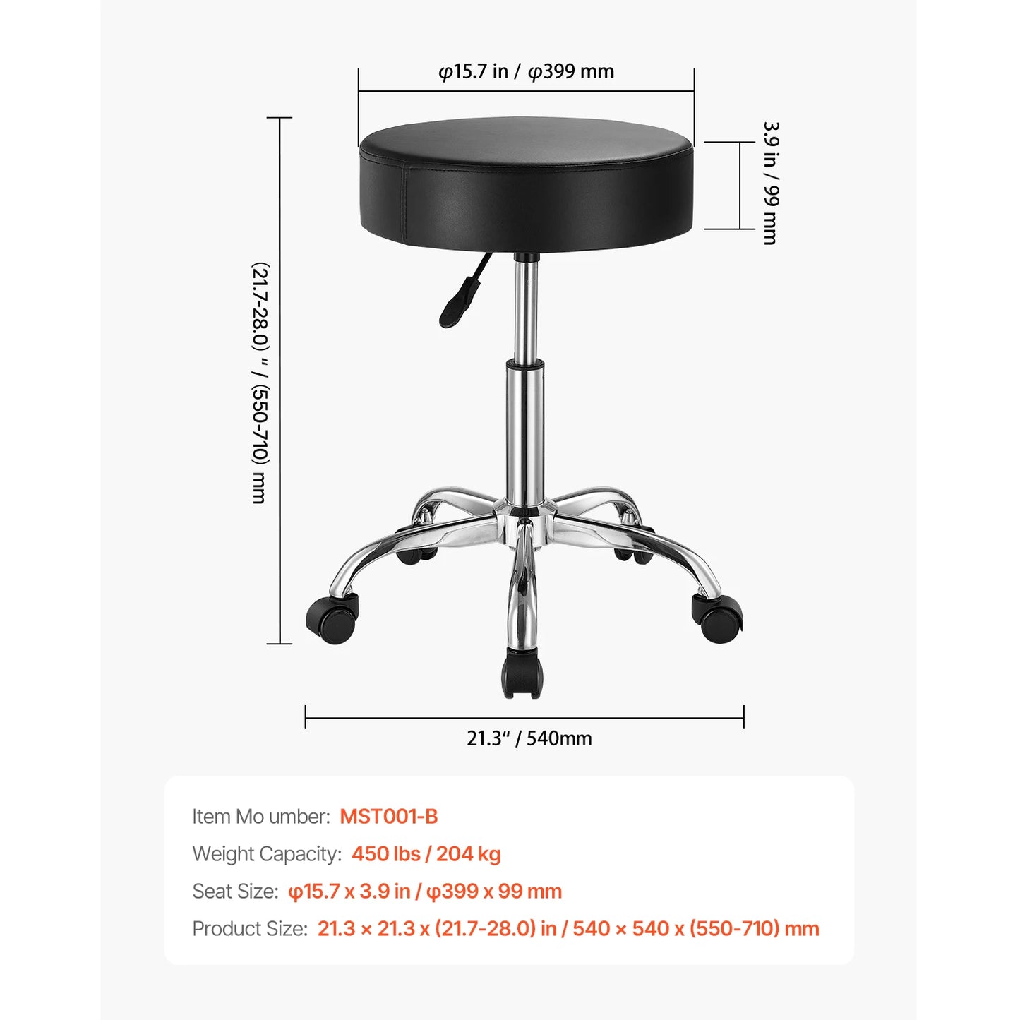 VEVOR Rolling Stool With Wheels Height Adjustable