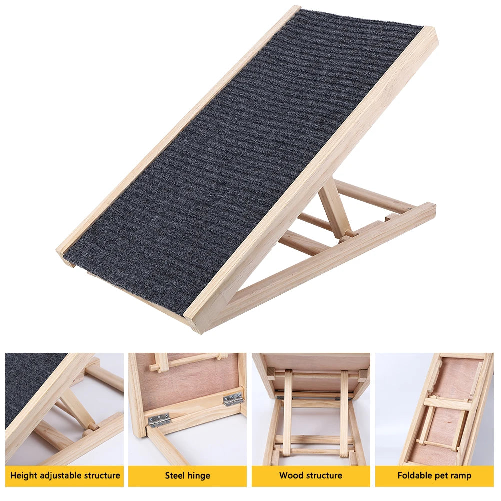 HiMISSDog Dog Ramp Wooden Adjustable Folding Portable AntiSkid