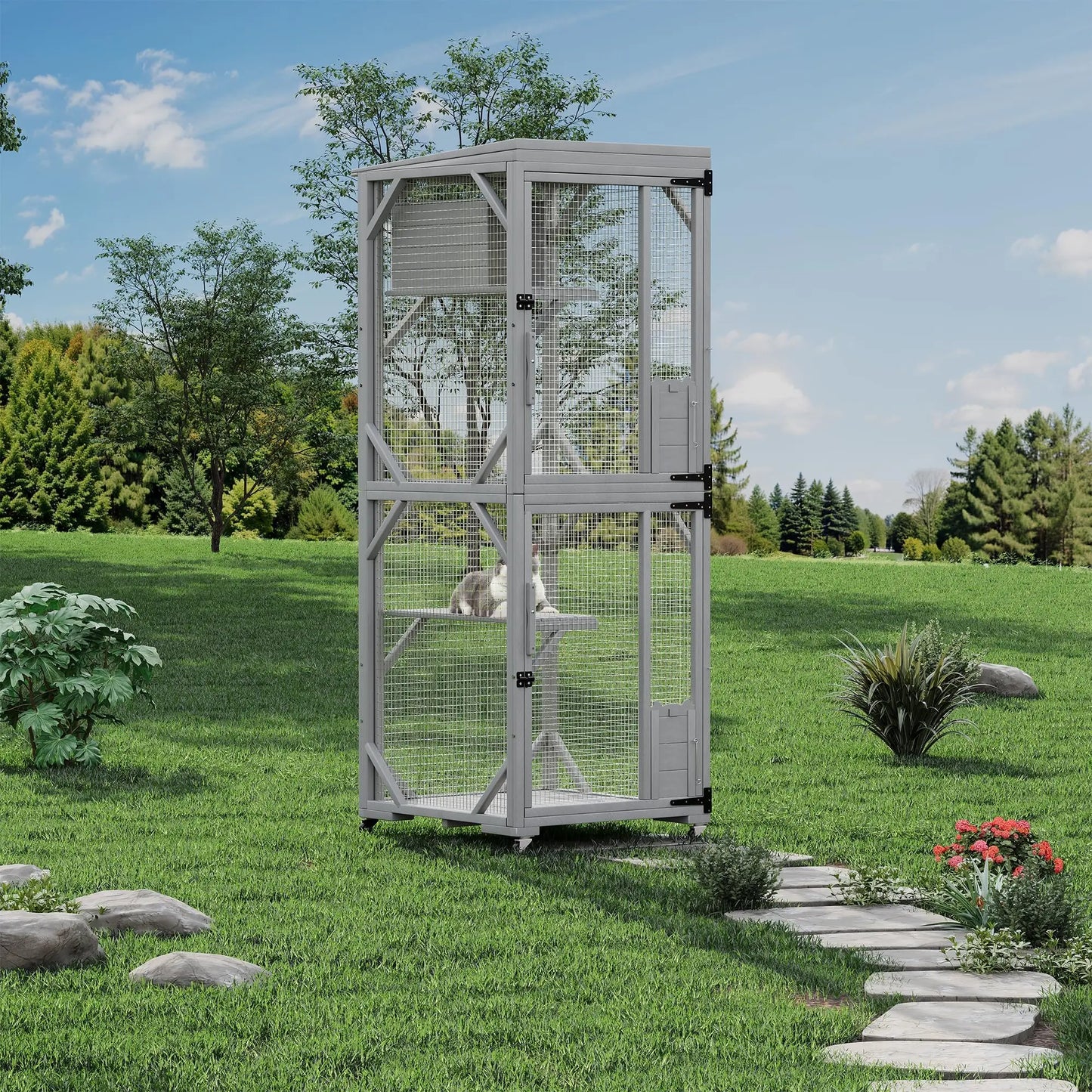 HiMISSCatio Catio With Lockable Wheels Weatherproof Multi Door