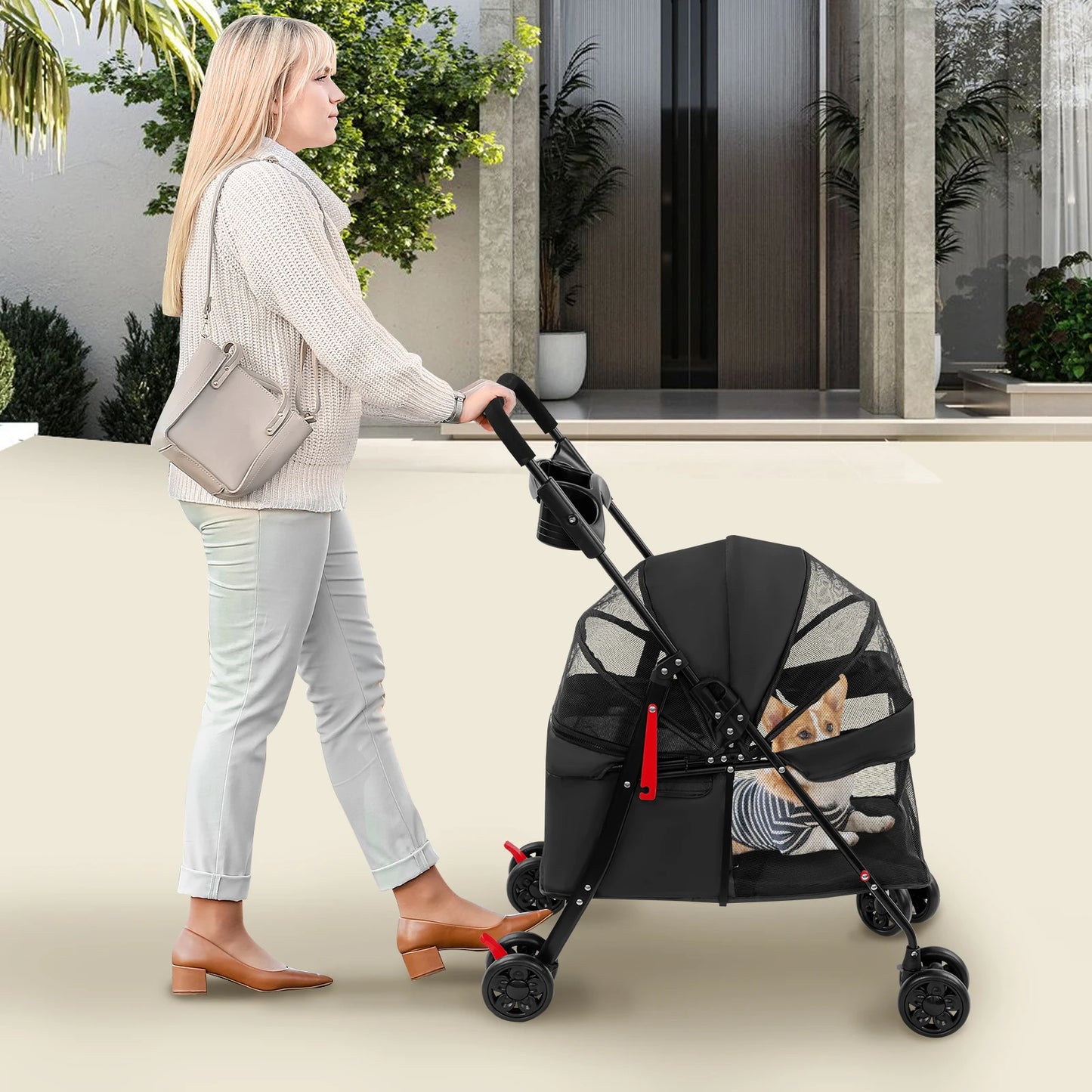 Foldable Lightweight Pet Cart For Dogs And Cats Outdoors