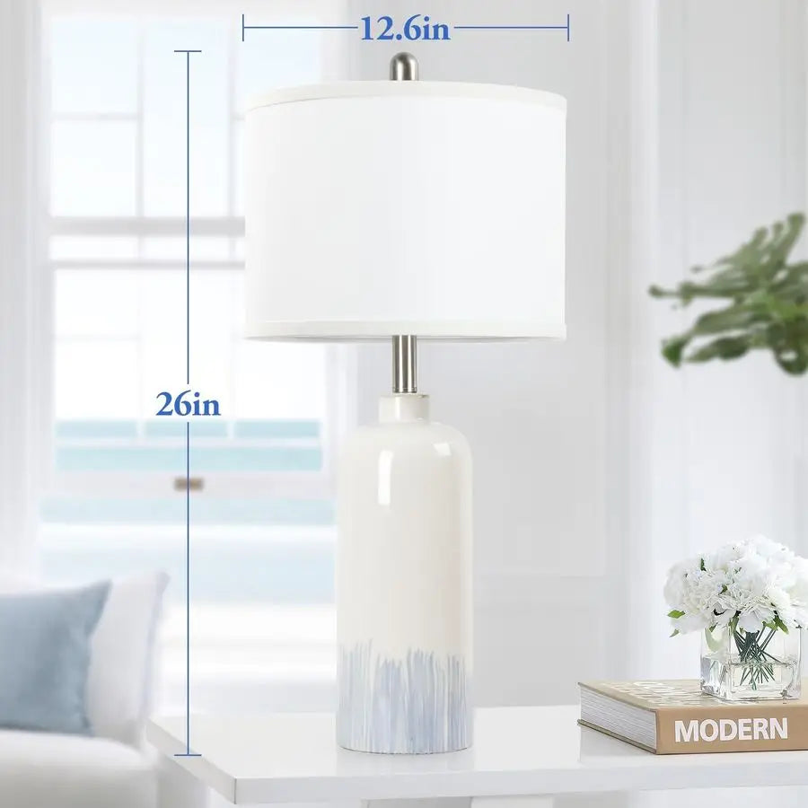 Ceramic Coastal Table Lamps Set 2-Pack With Fabric Shades