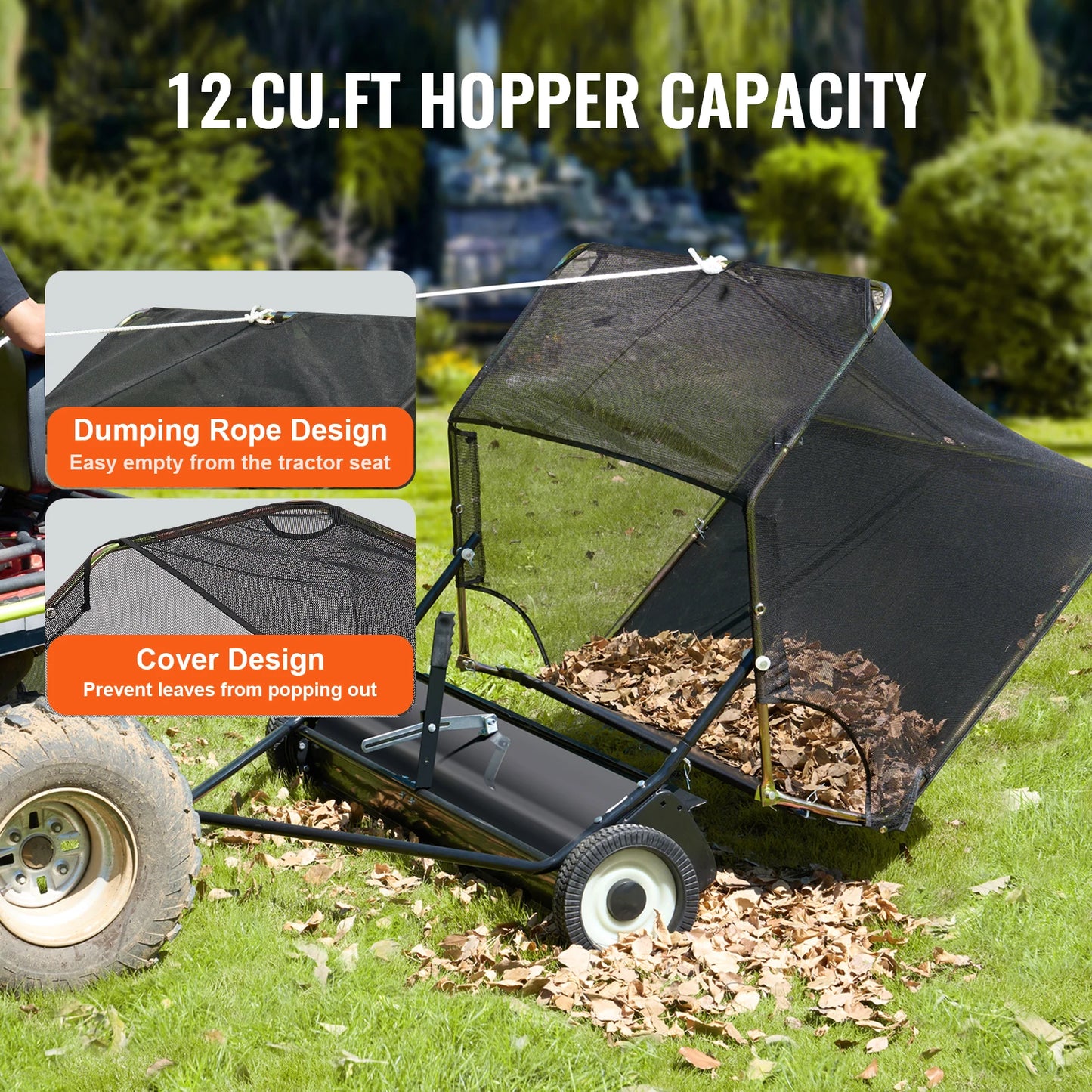 SucceBuy Lawn Sweeper Tow Behind Debris Collector 12 cu ft