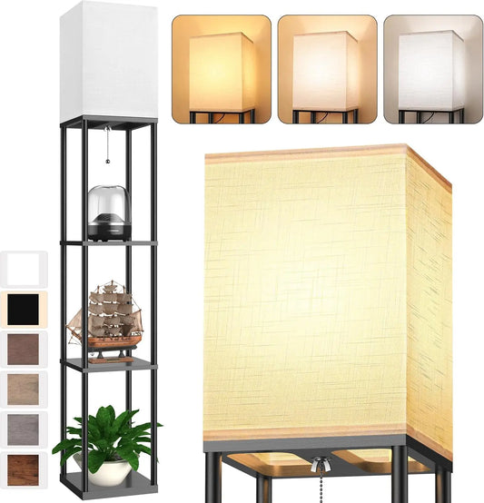 Modern Corner Floor Lamp With 3 Shelves And LED Light