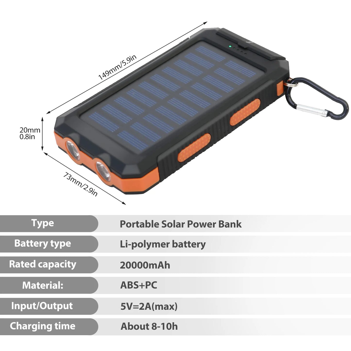 Solar Charger 20000mAh Waterproof Power Bank With LED Flashlight