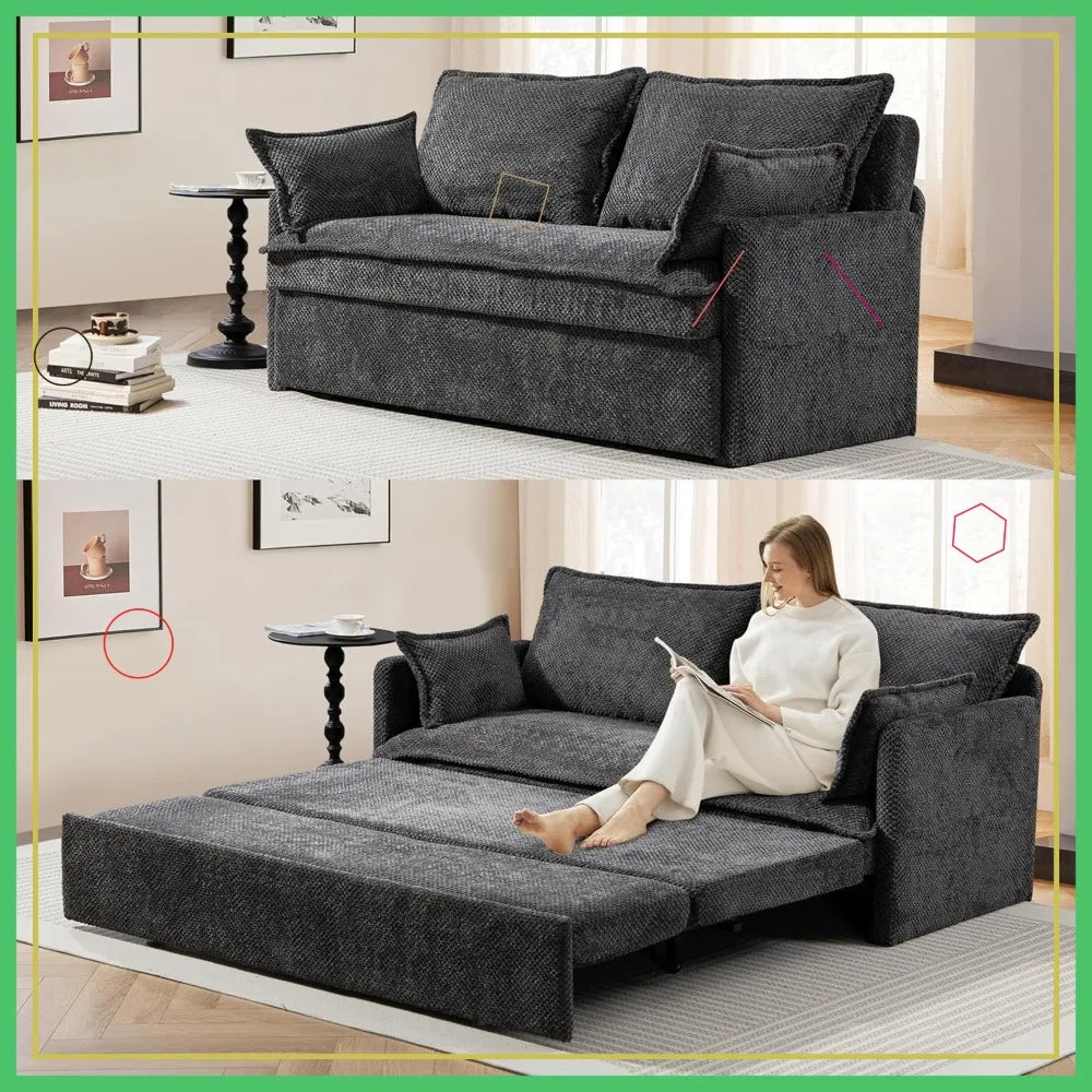 Pull-Out Sofa Bed With USB Charging And Side Pockets