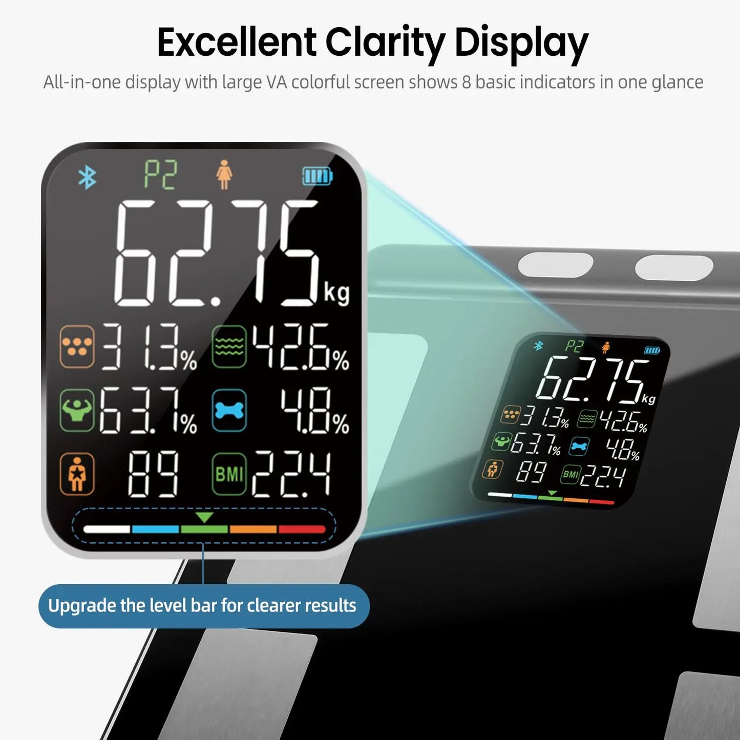8-Electrode Smart Body Scale with Full Composition Analysis and Bluetooth Sync