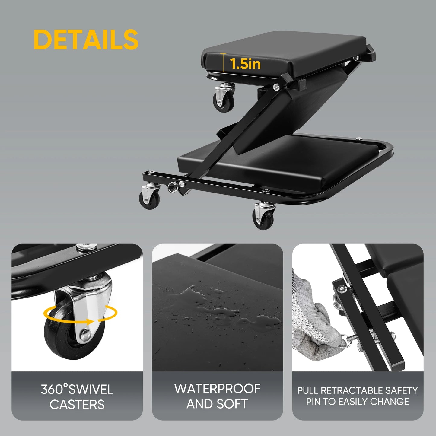 Deli 2 In 1 Z Creeper Seat Folding Mechanic Stool 300 Lb Capacity