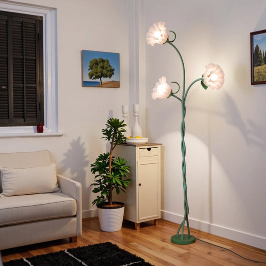 Retro Three Head Flower Floor Lamp Dimmable Three Colors