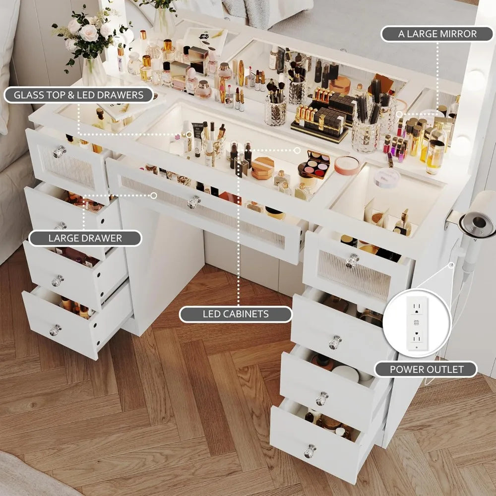 Makeup Vanity Desk With Lights Mirror Charging Station