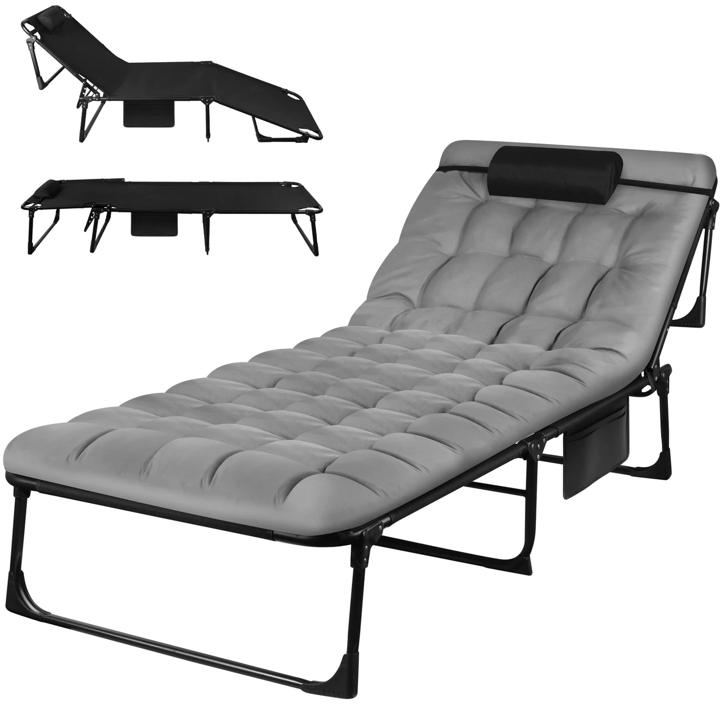 Portable Folding Camping Cot With 3 Position Adjustable Recliner Pillow