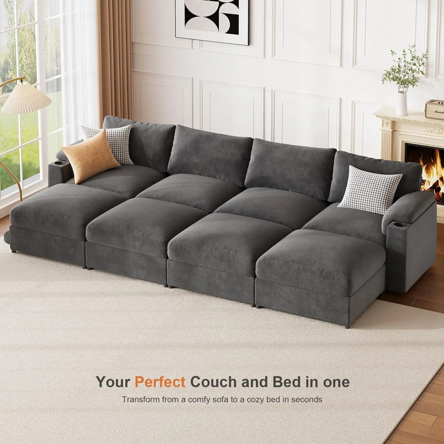 Velvet Modular Sectional Sofa U Shaped Sleeper Couch Living Room