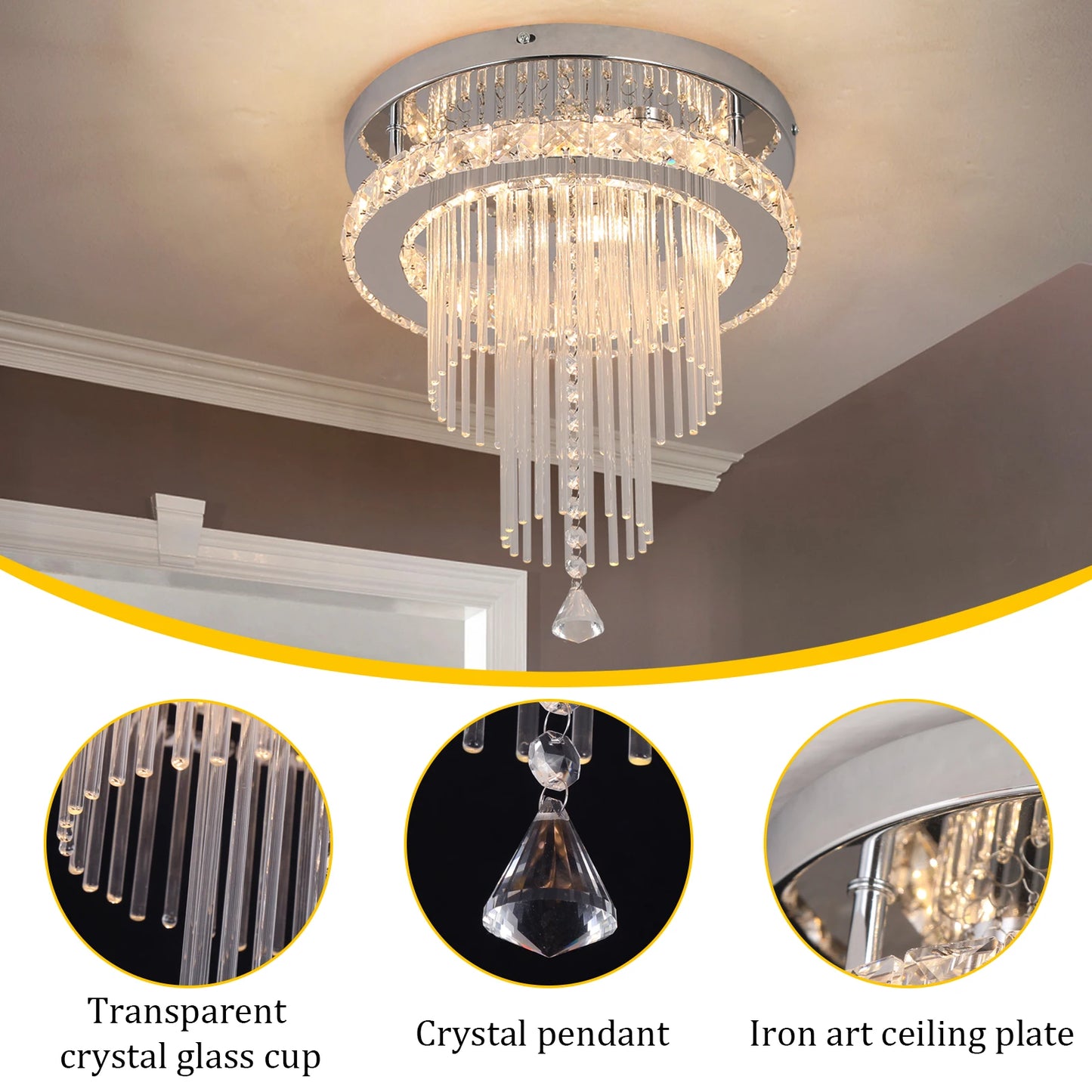 Deckrico Drop Crystal Pendant Light Chandelier For Living Room