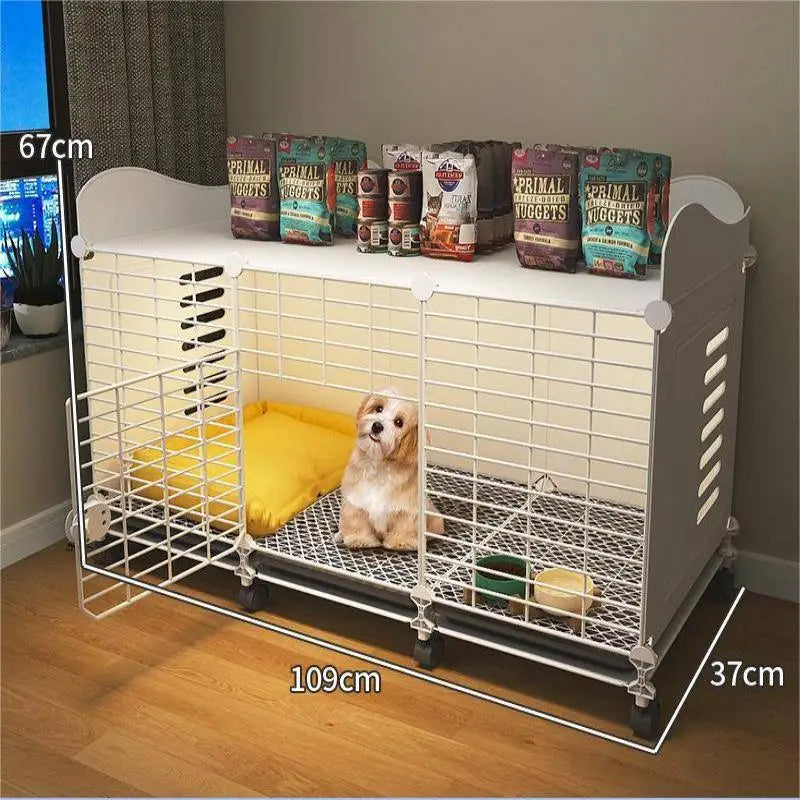 NONE Dog Kennel End Table With Wheels Tray Wired Cage