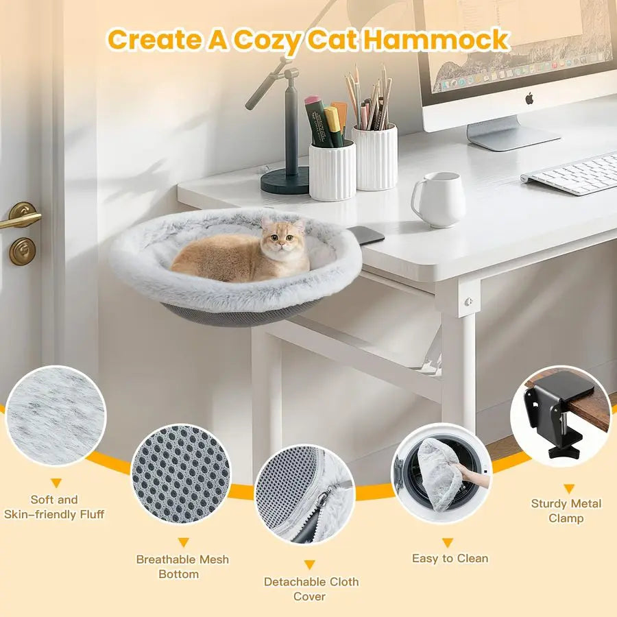 Cat Desk Bed With Premium Clamp On Desk Edge Hammock