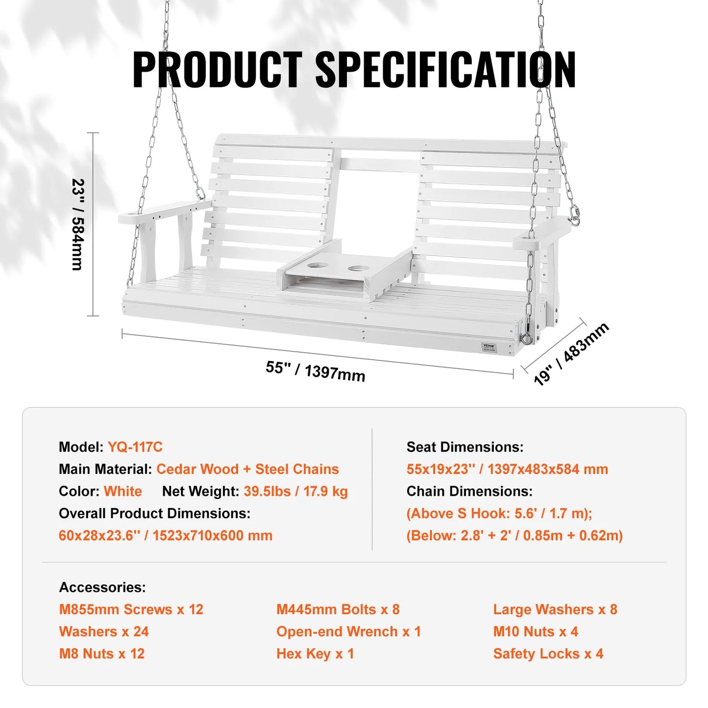 SucceBuy Wooden Porch Swing For Patio Outdoor Courtyard Load Capacity