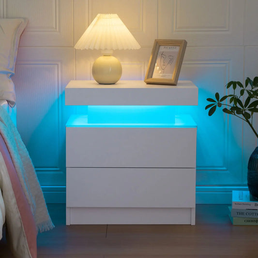 Cubehom LED Nightstands With RGB Lights And Two Drawers