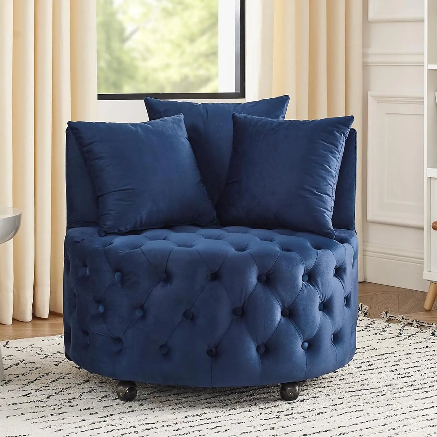 Velvet 360° Swivel Barrel Chair With Movable Wheels