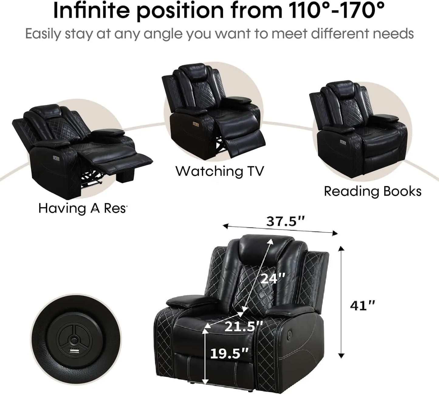 Air Leather Power Recliner Corner Sectional With LED Light