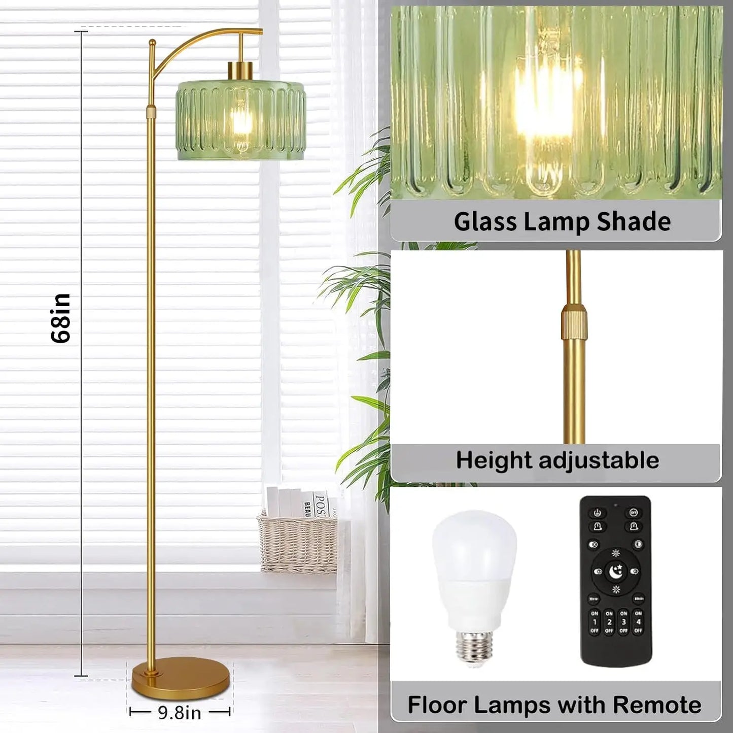 Gold Dimmable Floor Lamp With Remote Mid Century Brass