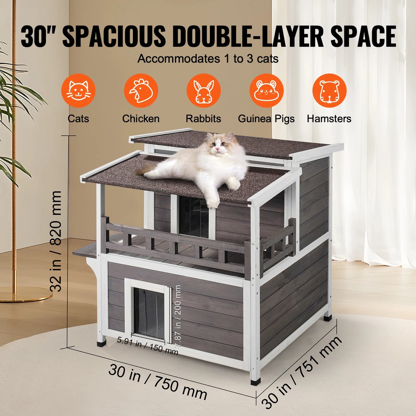 SucceBuy Outdoor Cat House Weatherproof Two-Story Shelter