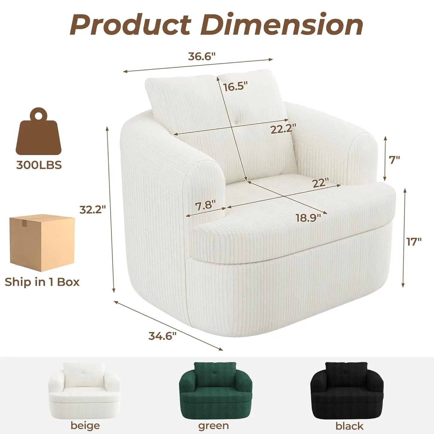 Corduroy Swivel Barrel Accent Chair With Cushioned Comfort