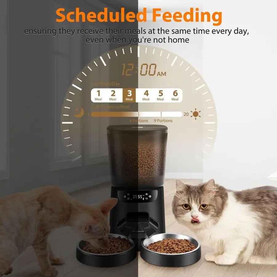 Automatic Dual Cat Feeder With Timer For Two Cats Bowls