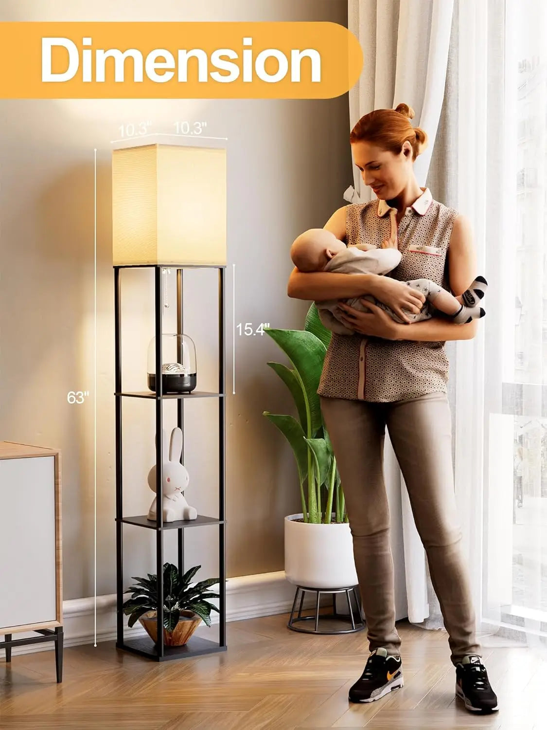 Modern Floor Lamp With Shelves And Led Bulb For Living