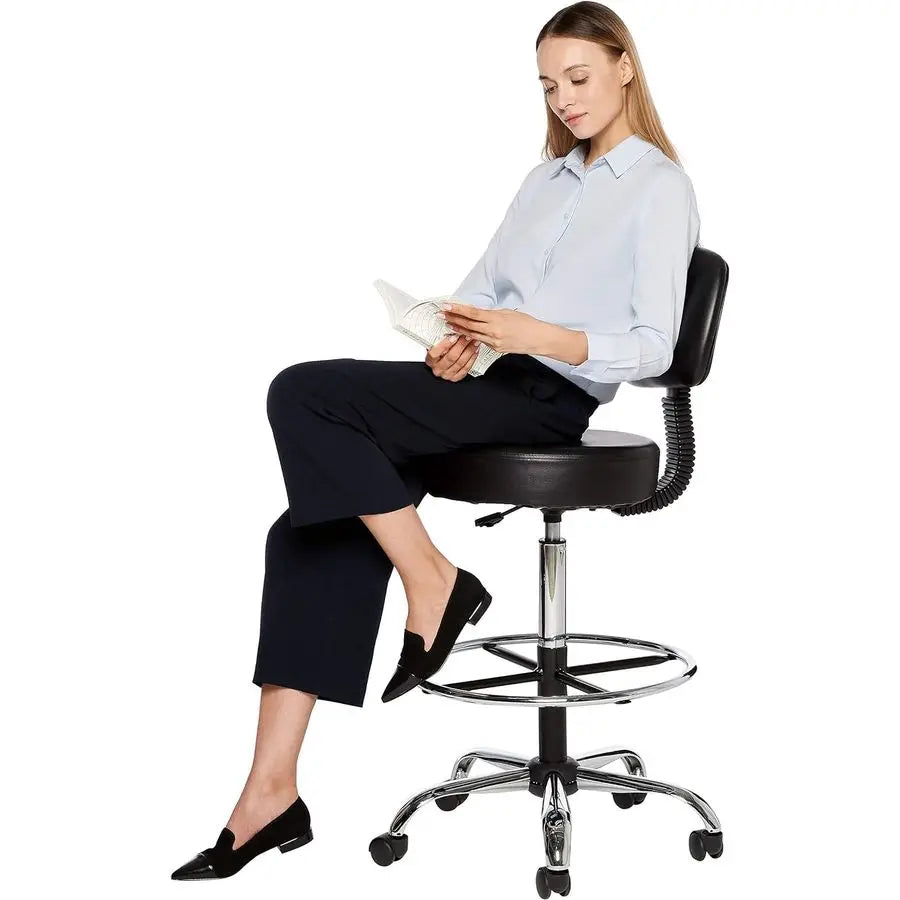 Adjustable Drafting Stool With Footrest And Wheels