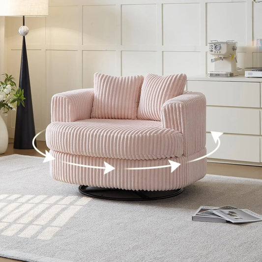 Oversized Swivel Round Chair In Soft Corduroy Lounge
