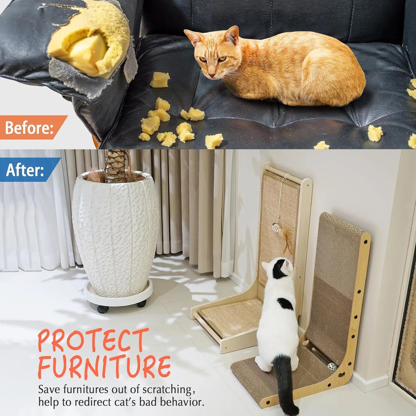 NONECN L-Shaped Cat Scratcher For Indoor Cats Safe