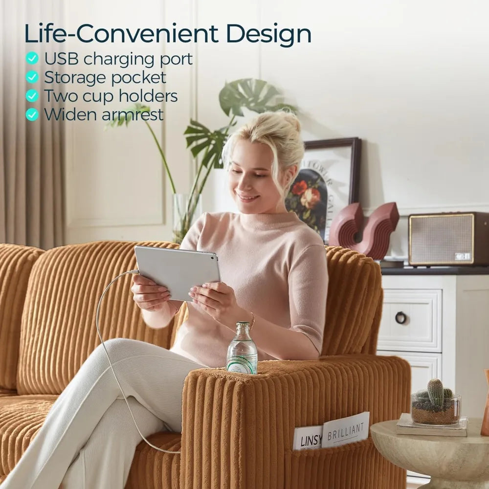 Convertible Sleeper Sofa With Storage And USB Charging Corduroy Couch