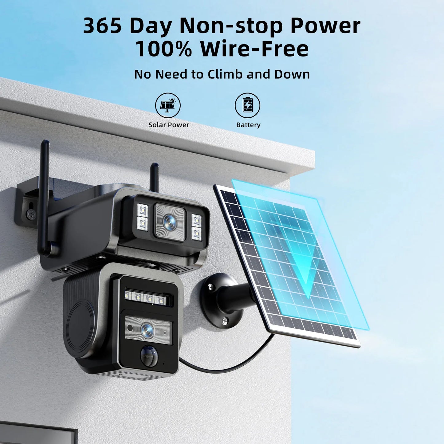 GatoCam Dual Lens Solar WiFi Security Camera With Battery