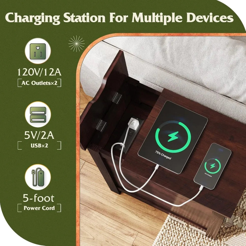 XMSJ Narrow End Tables Set Of 2 With Charging Station