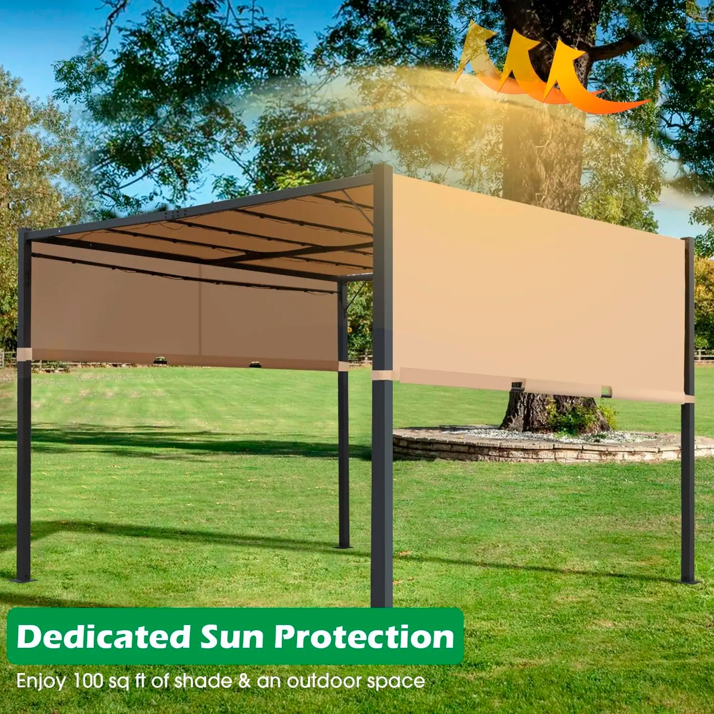 Outdoor Aluminum Pergola With Retractable Sun Shade And Solar LEDs