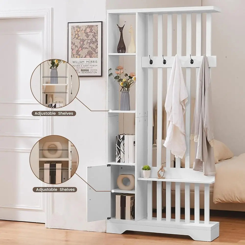 Room Divider With Shelves Freestanding Wood Privacy Screen Coat Rack