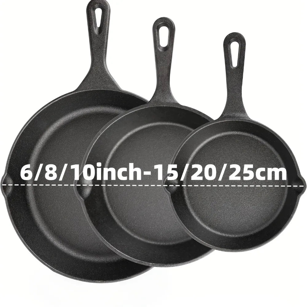 AEDG Cast Iron Skillet Set Three Piece Preseasoned Heavy Duty Pans Oven Grill