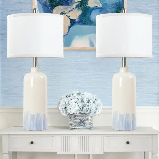 Ceramic Coastal Table Lamps Set 2-Pack With Fabric Shades