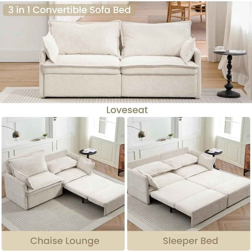 Corduroy L Shaped Pull Out Sofa Bed With USB Charger