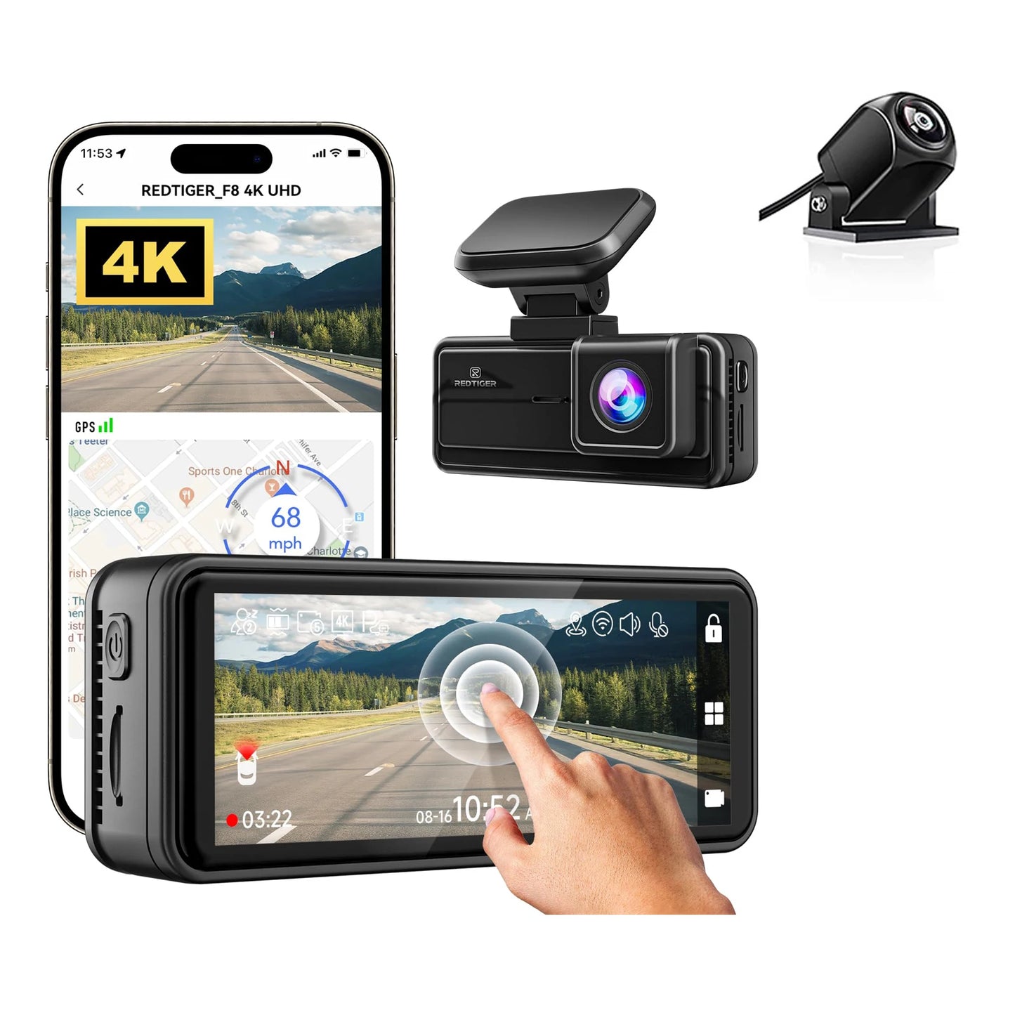REDTIGER Dash Cam 4K With Built In GPS Night Vision