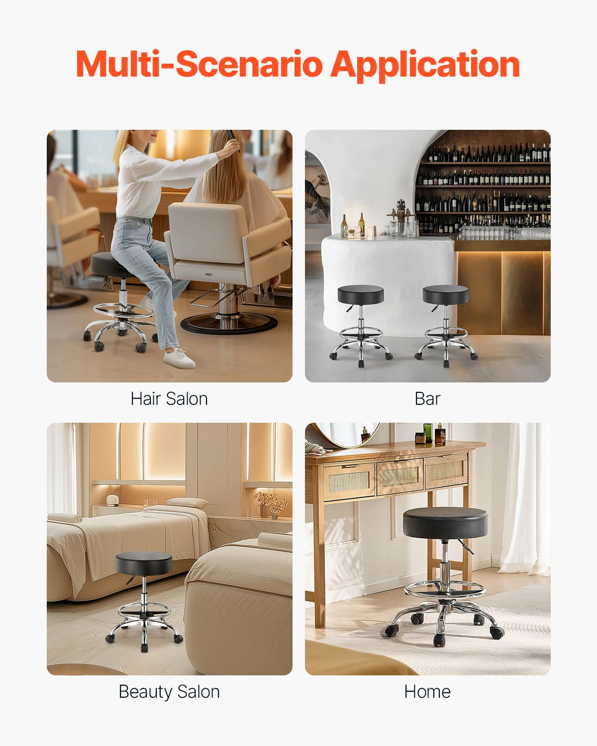 VEVOR Rolling Stool With Wheels Height Adjustable