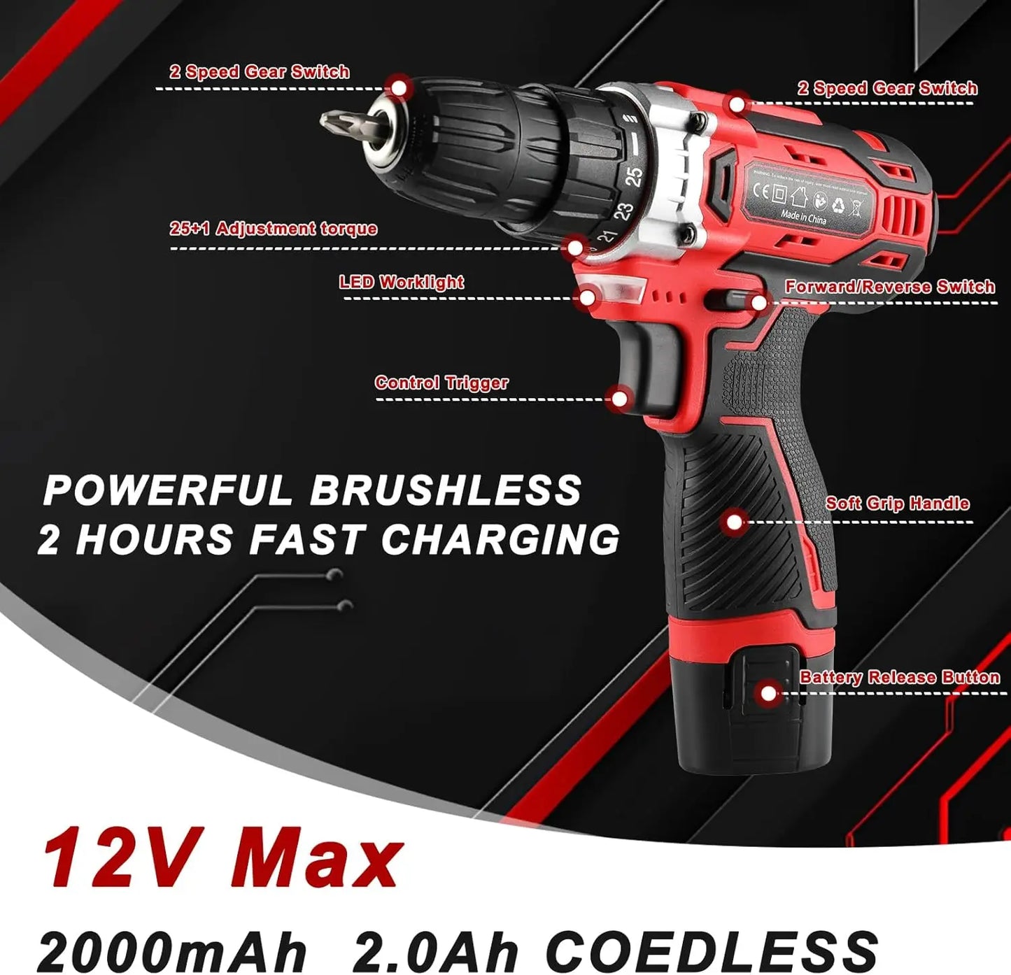 TLGREENDIY 138-Piece Power Tool Set With 12V Cordless Drill