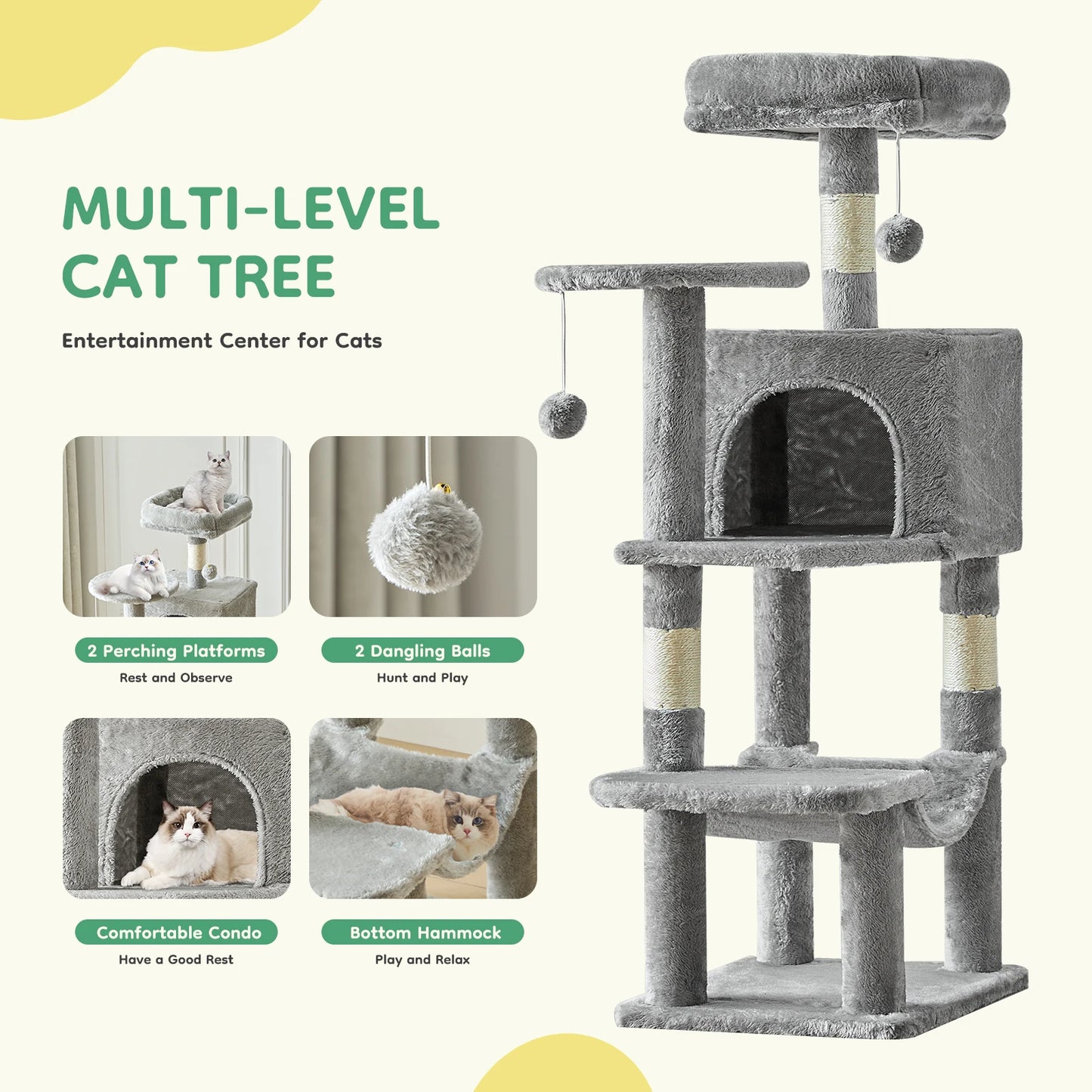 JHK Cat Tree Tower Indoor Multi-Cat Play and Scratching Posts