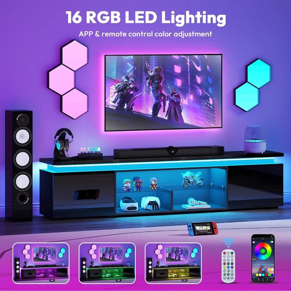 TV Stand Entertainment Center With LED Lighting And Storage