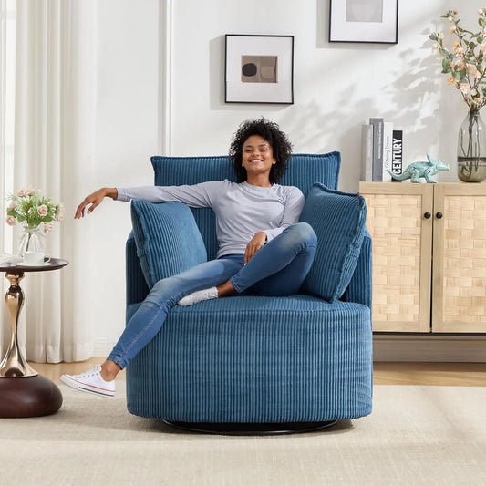 Corduroy Upholstered Swivel Barrel Chair Living Room Customized