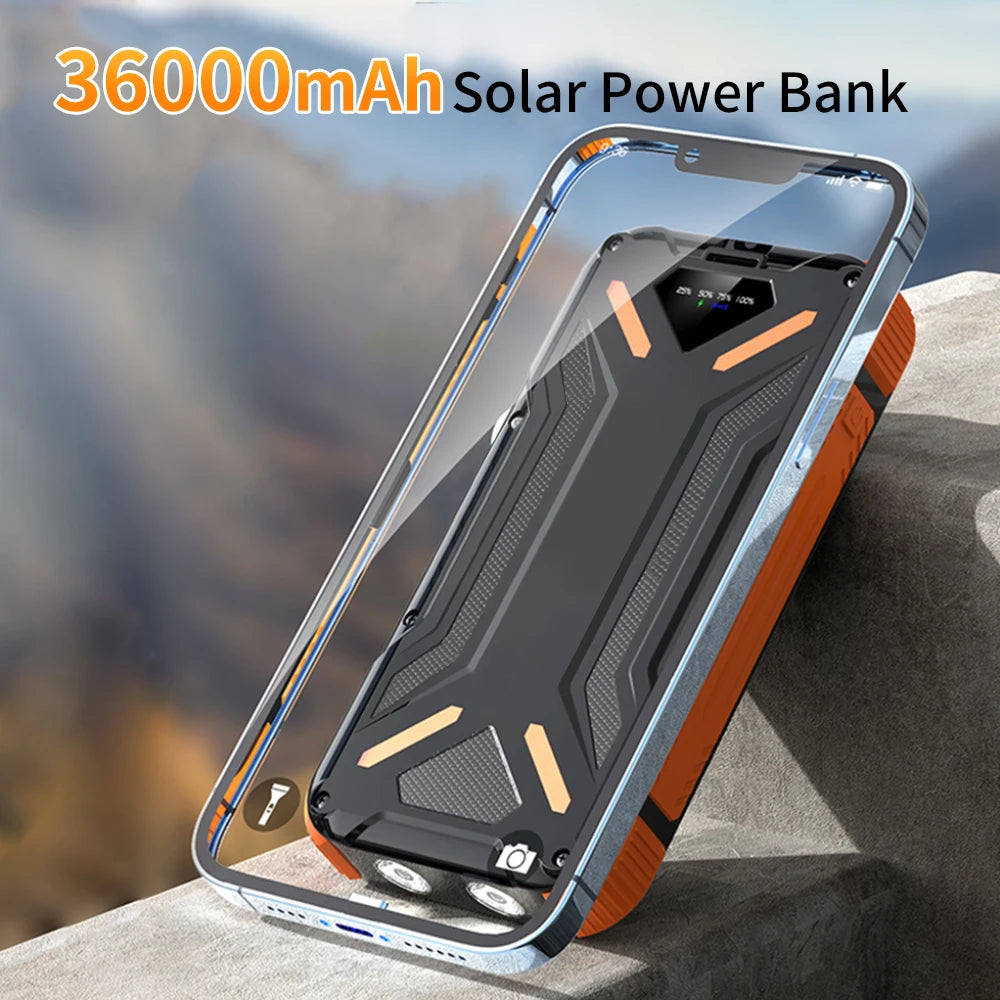 36000mAh Solar Power Bank With Dual USB Outputs And USB-C