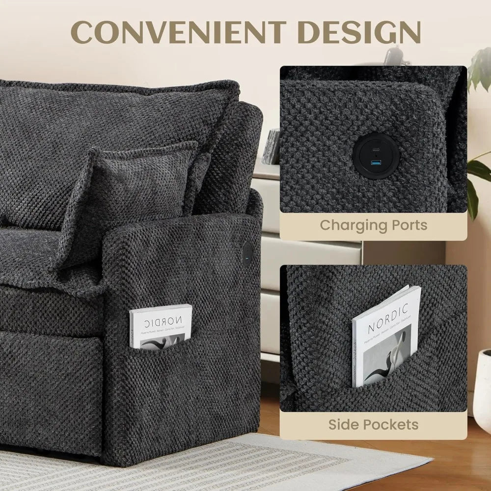 Pull-Out Sofa Bed With USB Charging And Side Pockets