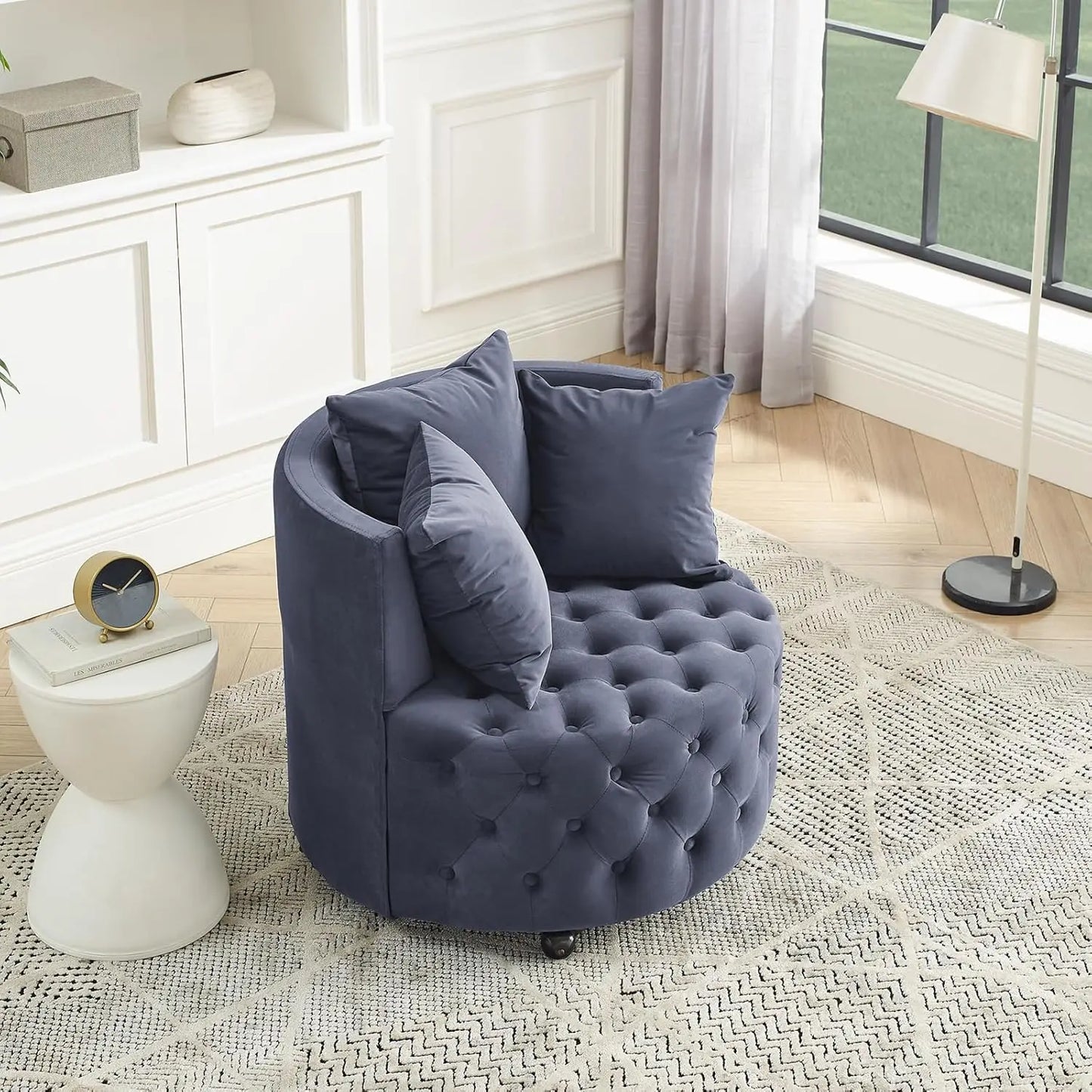 Velvet 360° Swivel Barrel Chair With Movable Wheels