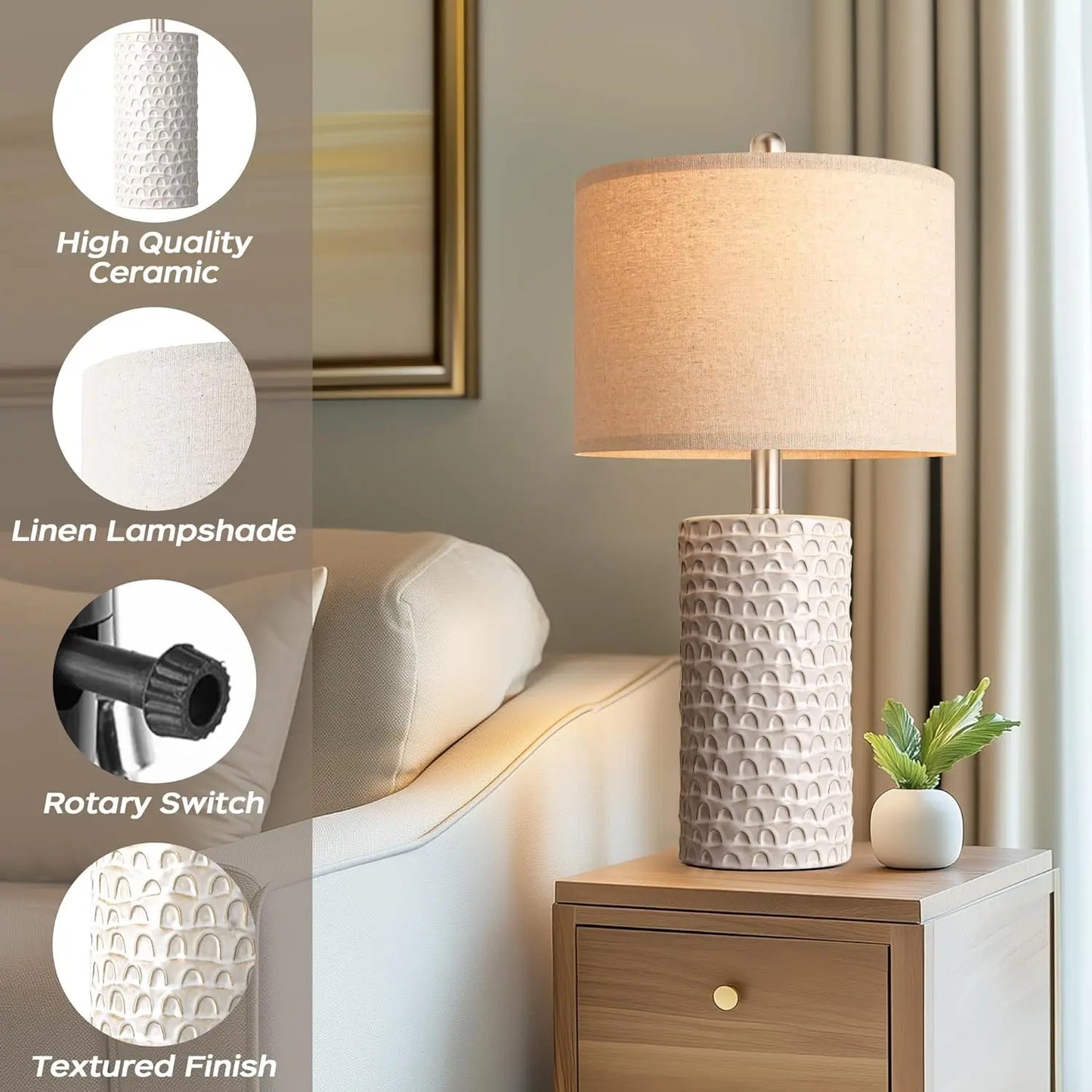 Modern Ceramic Table Lamp Set of 2 for Living Room and Bedroom Decor