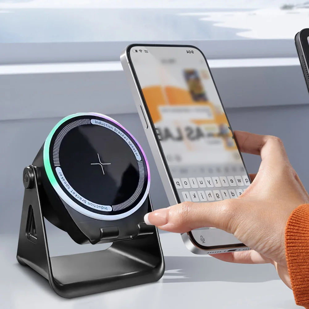 Wireless Induction Bluetooth Speaker With RGB Ambient Light Phone Stand