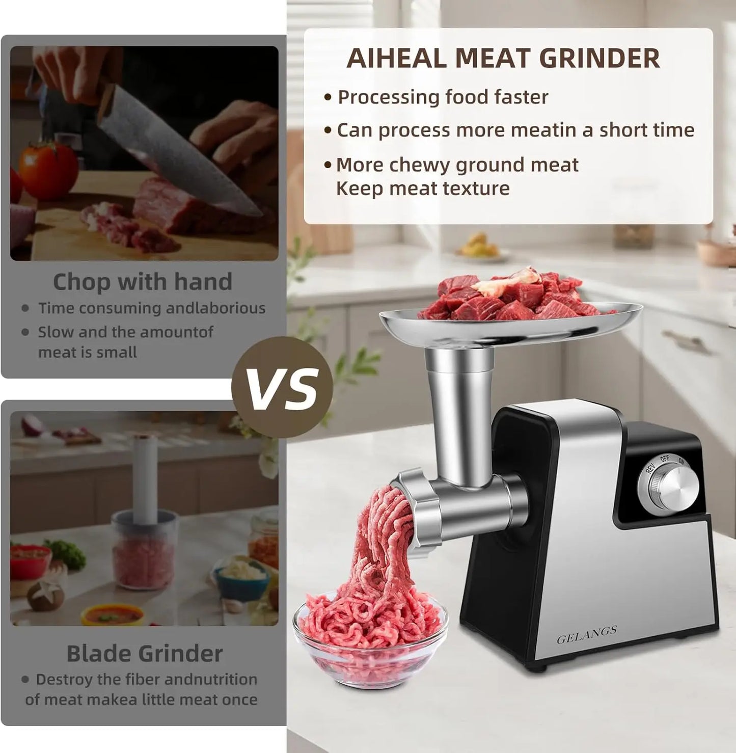 350W Electric Meat Grinder With Sausage Stuffer Tubes Kubbe Kit